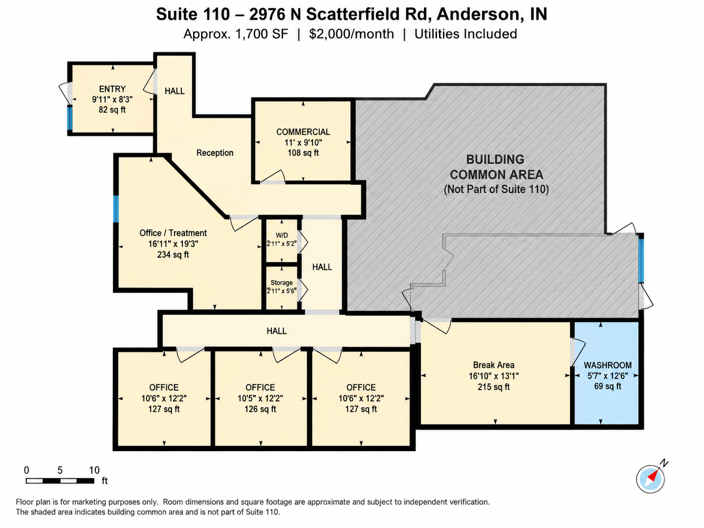 Marketing floor plan for Suite 110 at 2976 N. Scatterfield Rd., Anderson, Indiana